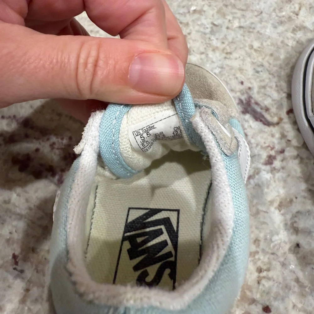 Vans Kids Velcro Sneakers in Light Blue and Beige Suede